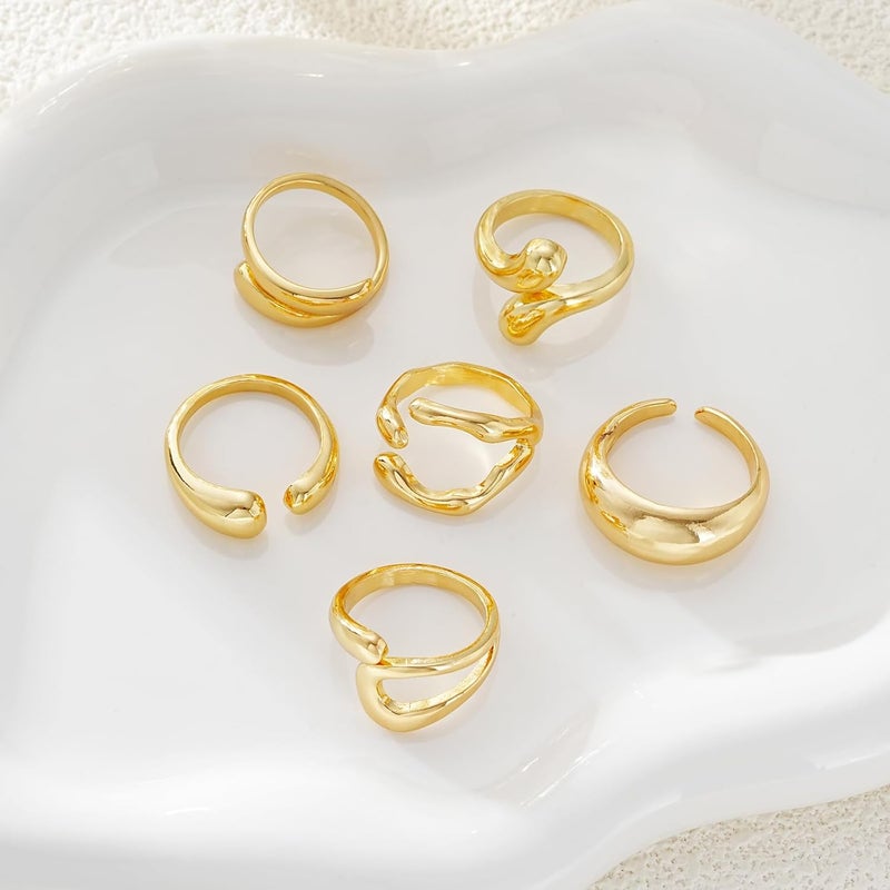 17mile Chunky Gold Stackable Rings for Women Non Tarnish, 18K Gold-Plated Statement Open Stacking Rings, Knuckle Band Ring Set - Image 4